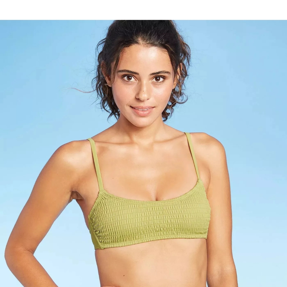 Xhilaration Green Bandeau Swim Top with Textured Design Size S(0-2)